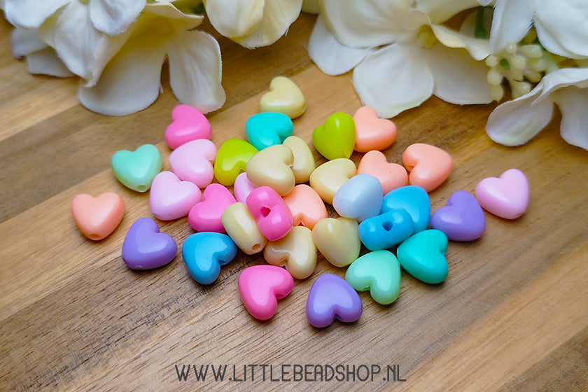 Acryl Kralen Hartjes Pastel, 30 stuks