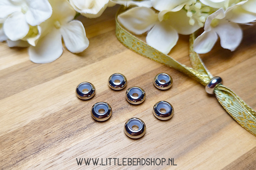 Bead Stoppers Stainless Steel zilverkleur, per stuk