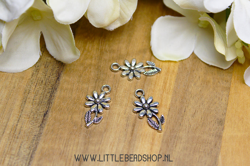 Charms Flower on Stem Silver Color, per piece