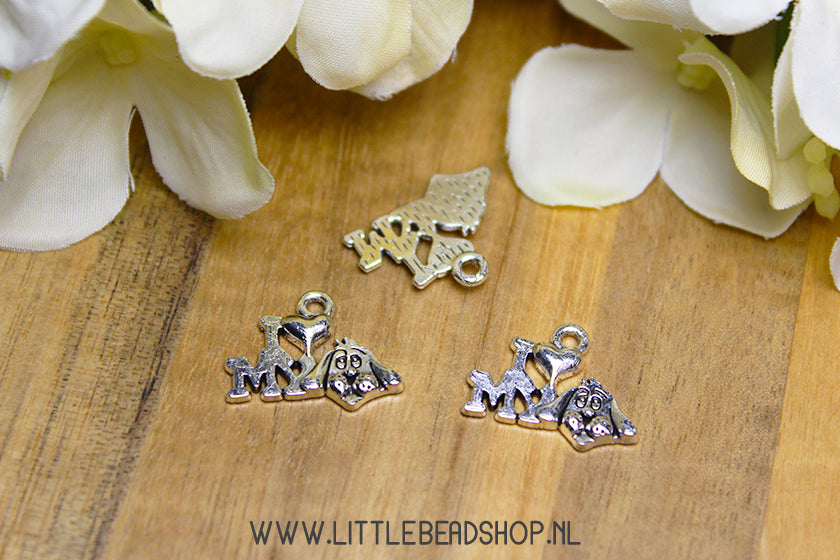 Bedels I Love My Dog Zilverkleur, per stuk