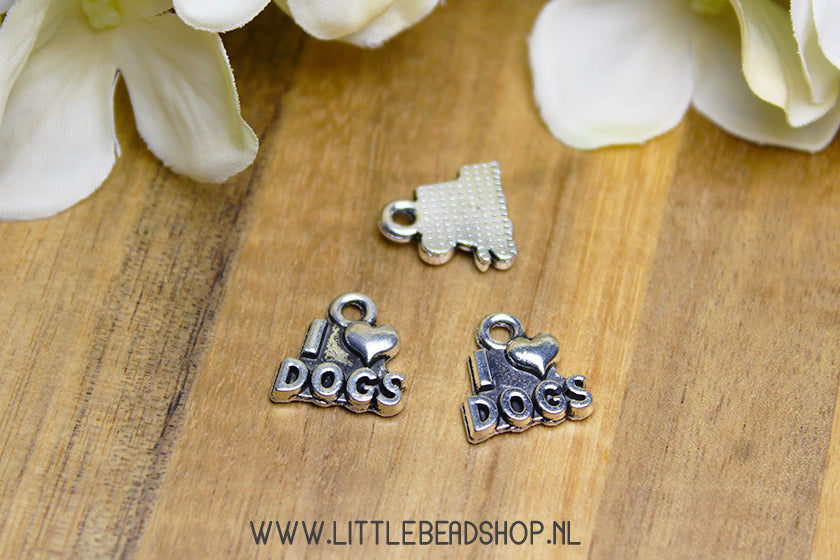 Bedels I Love Dogs zilverkleur, per stuk