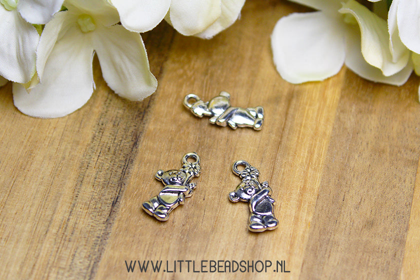 Teddy Bear Charms with Flower, per piece