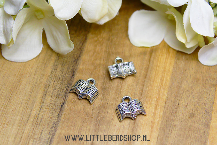 Open Book Charms silver color, per piece