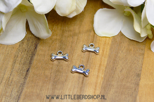 Charms Small Dog Bone Silver Color, per piece