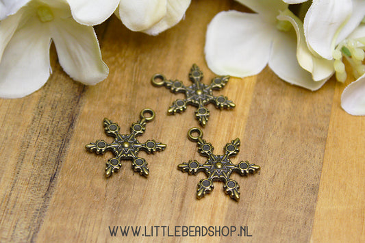 Bedels Sneeuwvlok Antiek Bronskleur, per stuk