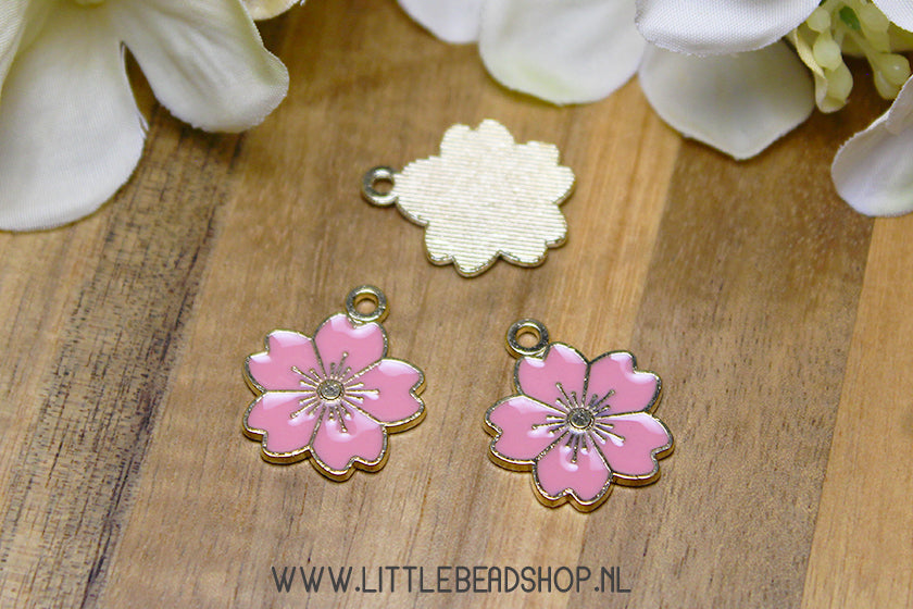 Emaille Bedels Bloesem Roze, per stuk