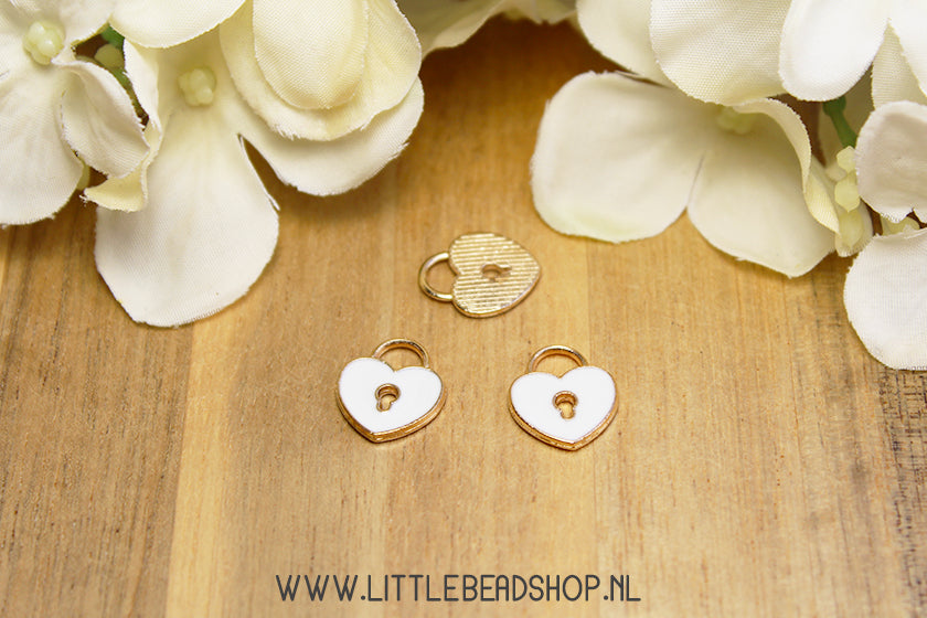 Emaille Bedels Hangslot Hartje Wit, per stuk