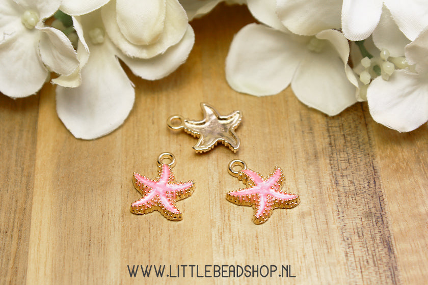 Emaille Bedels Zeester Licht Roze, per stuk