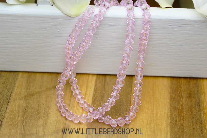 Facet kralen 4mm Light Pink Transparant, +/- 110 stuks