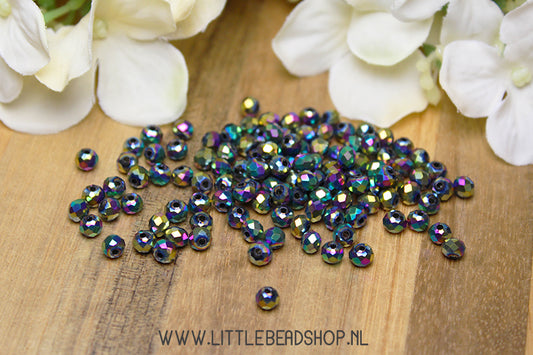 Facet kralen 4mm Oily Colours, +/- 110 stuks