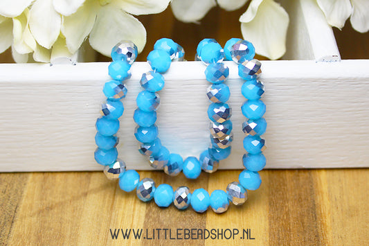 Faceted beads 8mm Silver / Light Blue, 10 pieces