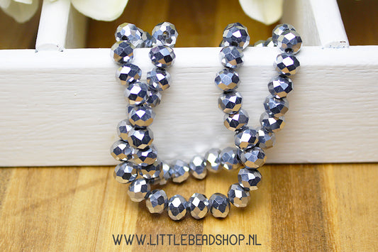 Facet kralen 8mm Silver Metallic, +/- 60 stuks