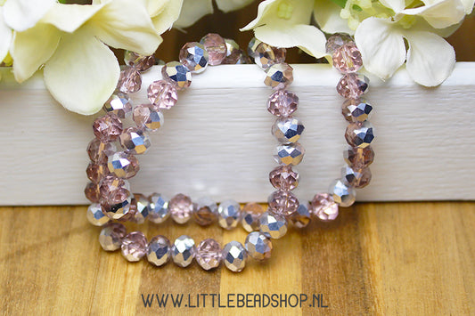 Faceted beads 8mm Silver / Old Pink, 10 pieces