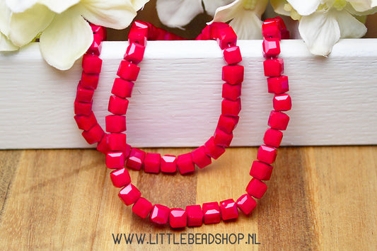 Faceted beads Cube 5.5mm Rose Red, 10 pieces