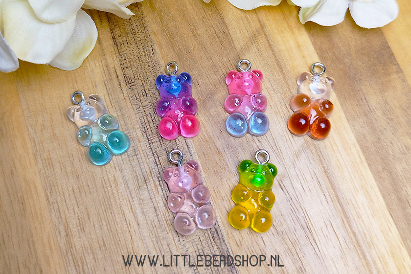 Acryl Bedels Gummy Bear 2-kleurig met glitter, per stuk