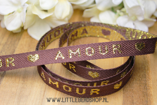 Woven Ribbon Amour Brown & Gold, per meter
