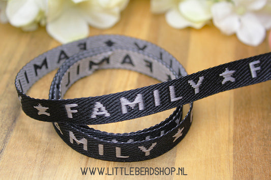 Woven Ribbon Family Black & White, per meter