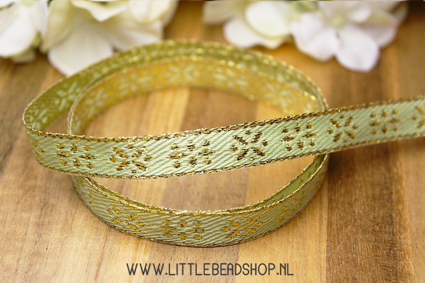 Geweven Lint Flowers Groen & Goud, per meter