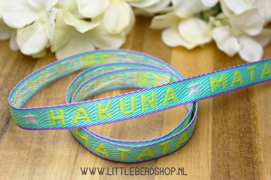 Woven Ribbon Hakuna Matata Purple & Blue, per meter