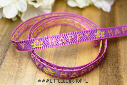 Woven Ribbon Happy Purple & Orange, per meter