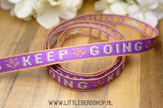 Woven Ribbon Keep Going Purple & Orange, per meter