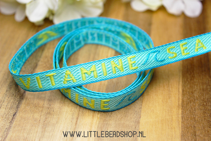 Geweven Lint Vitamine Sea Blauw & Geel, per meter