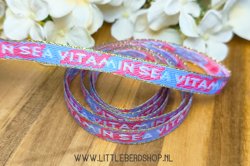 Geweven Lint Vitamin Sea Roze & Blauw, per meter
