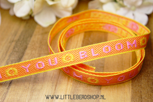Woven Ribbon You Bloom Orange & Pink, per meter