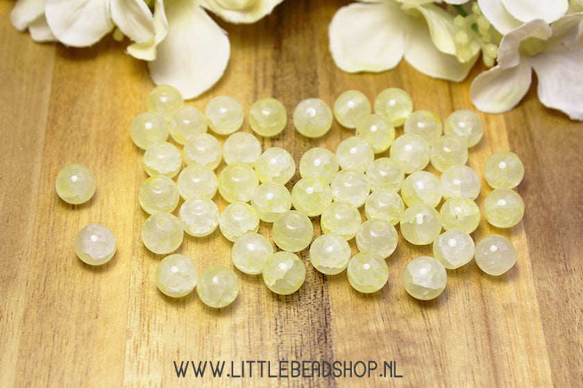 Glaskralen Gemstone Look Light Yellow 8mm, +/- 50 stuks