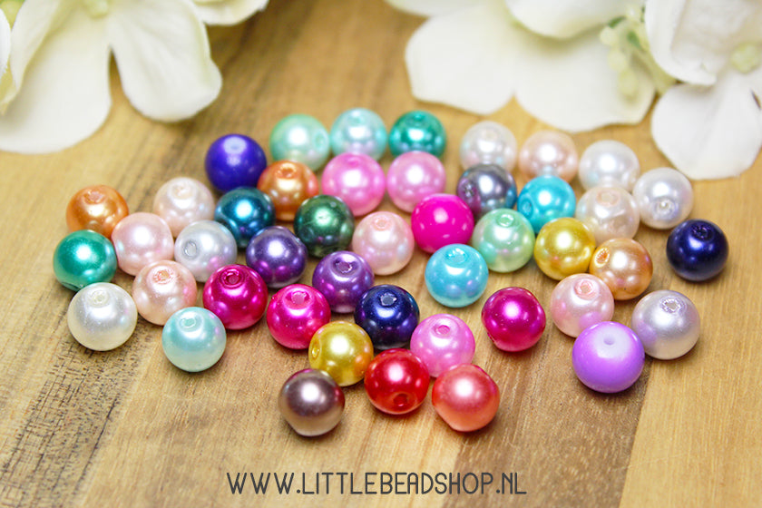 Glasparels Multi-Colour mix 8mm, +/- 50 stuks