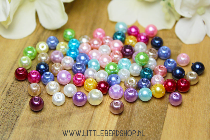 Glasparels Multi-Colour mix 6mm, +/- 100 stuks