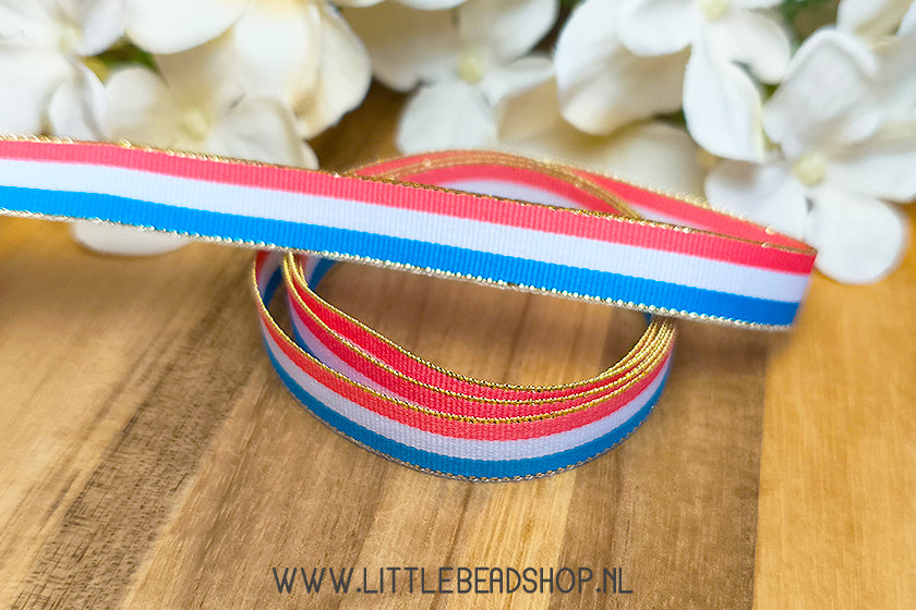 Grosgrain Lint Nederland Rood, Wit, Blauw & Goud, per meter