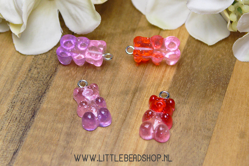 Acryl Bedels Gummy Bear 2-kleurig met glitter, per stuk