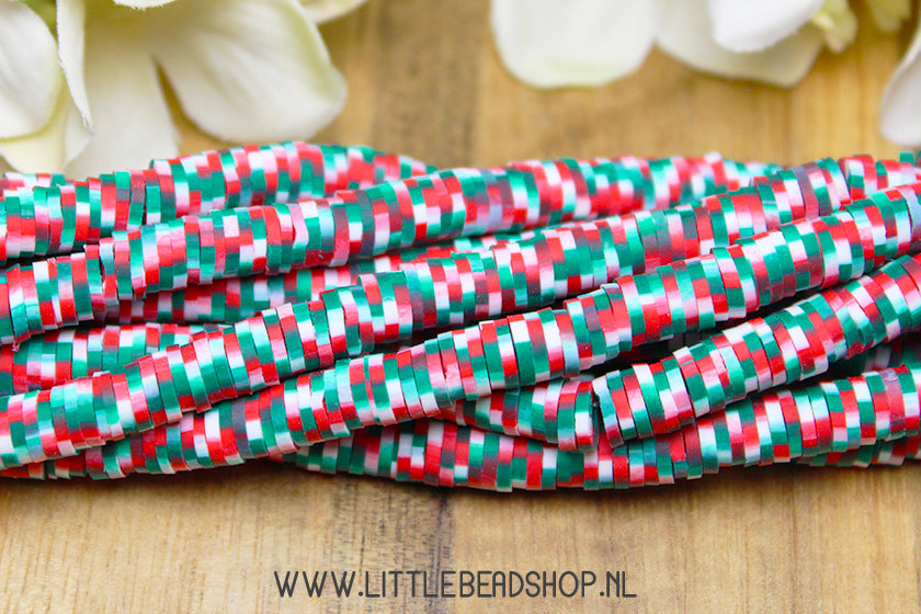 Katsuki Kralen mix Groen & Rood 6mm, per streng