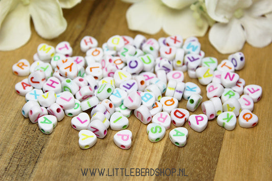 Letter beads heart White & Multi-Colour 7mm, 200 pieces