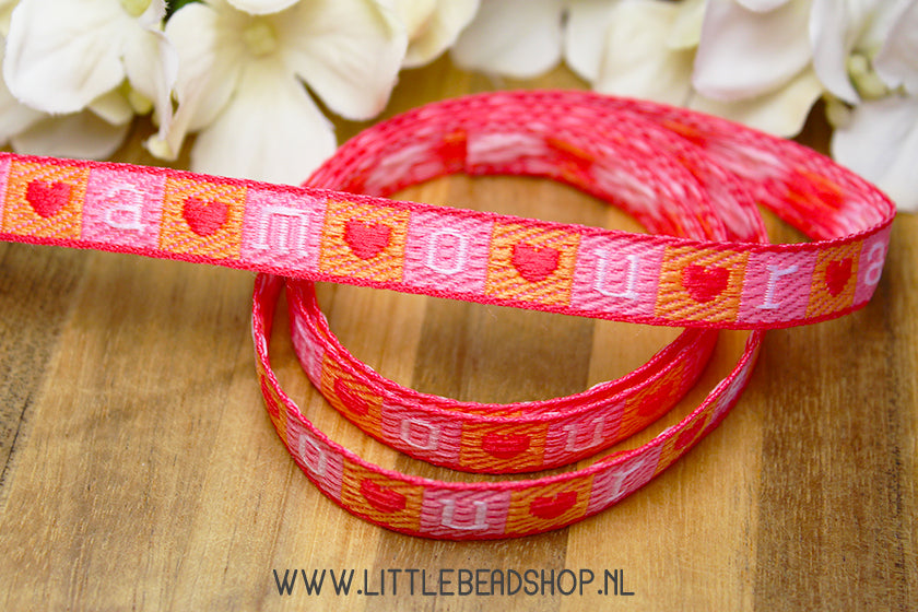 Woven Ribbon Amour Pink & Orange, per meter