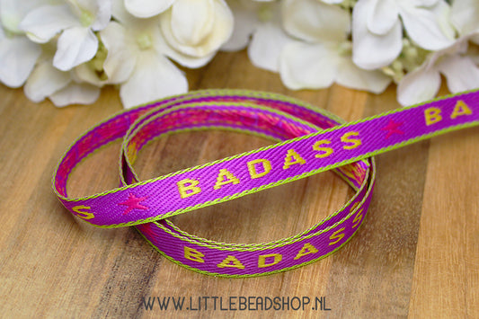 Woven Ribbon Badass Purple & Yellow, per meter