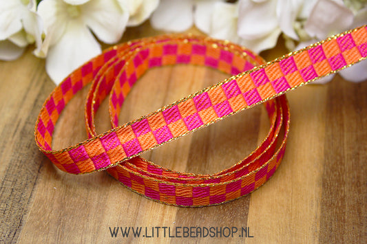 Woven Ribbon Cubes Pink & Orange & Gold, per meter