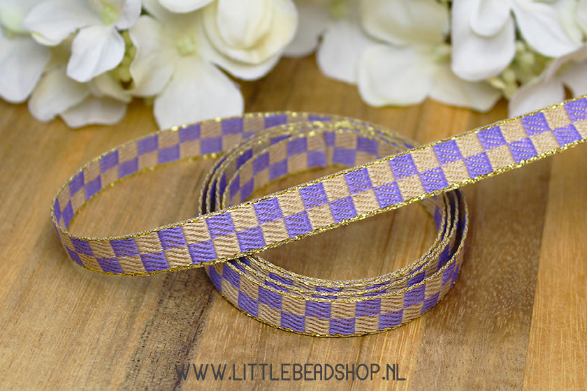Woven Ribbon Cubes Purple & Beige & Gold, per meter