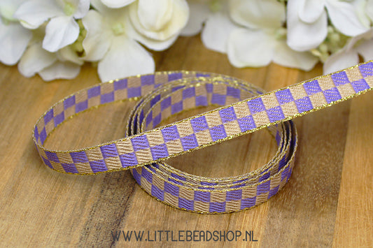 Woven Ribbon Cubes Purple & Beige & Gold, per meter