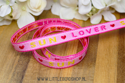 Woven Ribbon Sun Lover Light Pink & Yellow, per meter