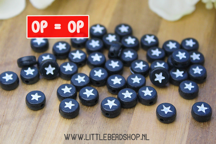 Acrylic beads stars Black/White 7mm, 50 pieces