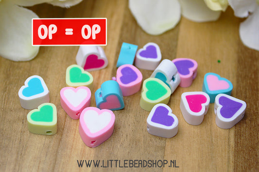 Polymer Beads Hearts Pastel, 30 pieces