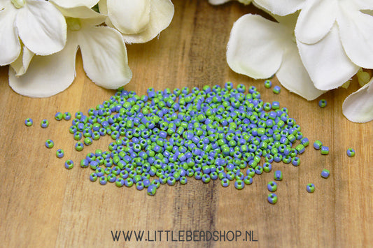 Rocailles Stripes Blue & Green 2mm, 15 grams