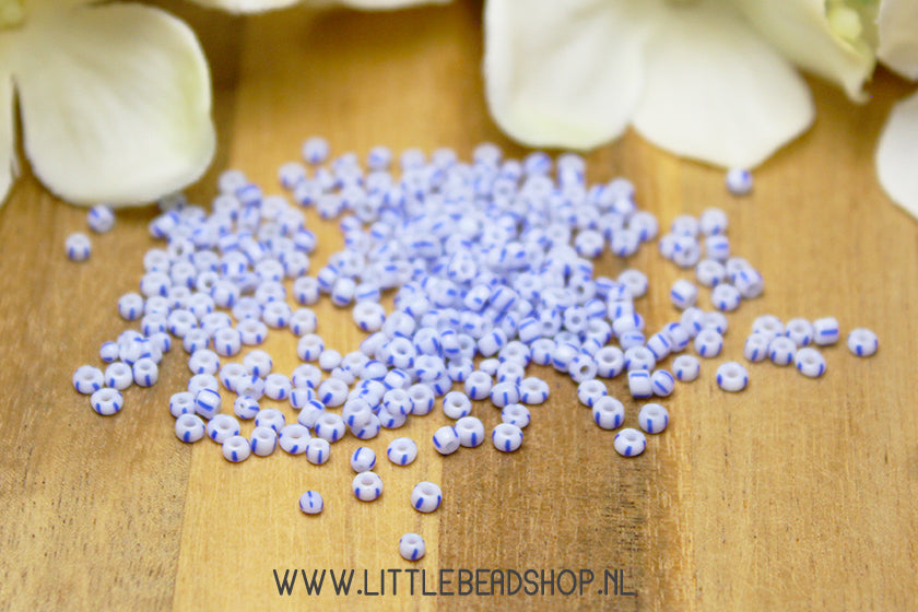 Rocailles Stripes White & Blue 2mm, 15 grams