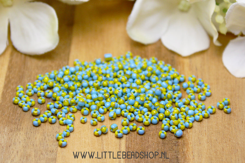 Rocailles Stripes Yellow & Light Blue 2mm, 15 grams