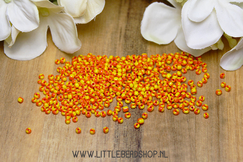 Rocailles Stripes Geel & Oranje 2mm, 15 gram