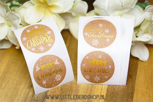 Stickers Merry Christmas kraft 25mm, 12 stuks