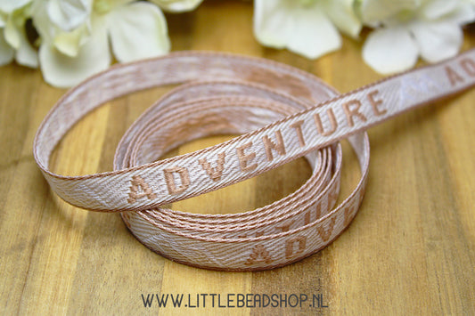 Woven Ribbon Adventure Beige & Brown, per meter