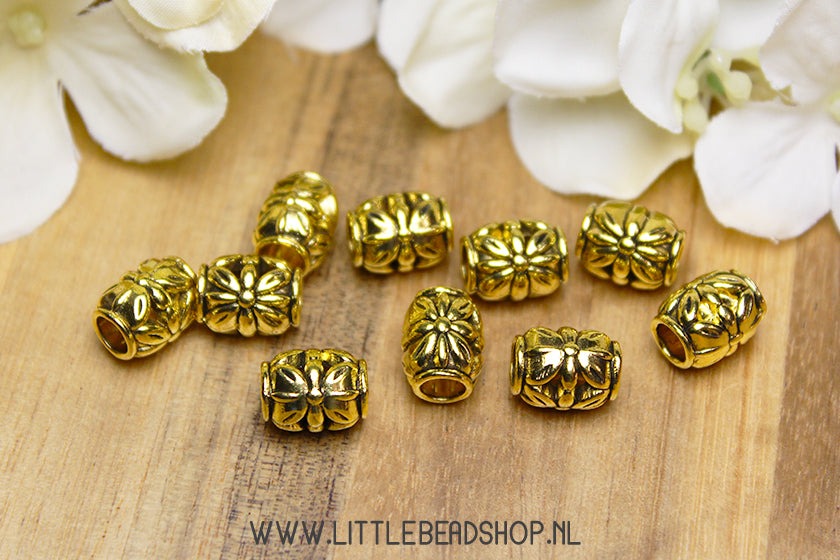 Large Flower Gold Color Spacer Beads, 10 Pieces